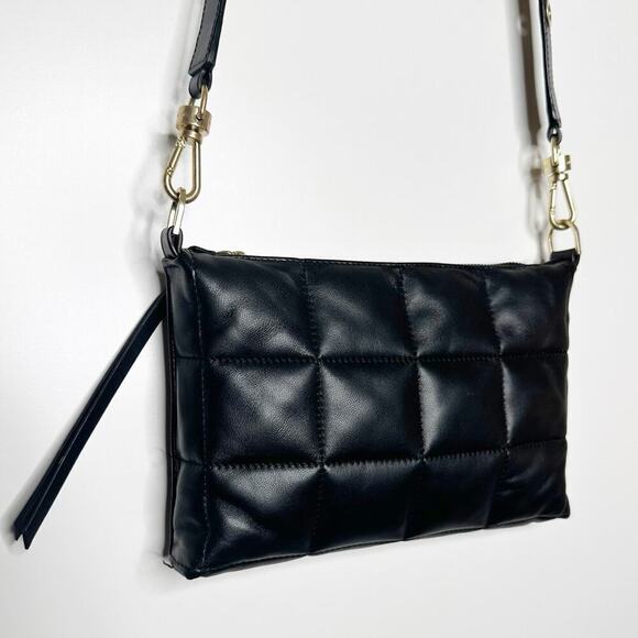 All Saints Eve Quilted Leather Crossbody Purse Women's Black - Picture 3 of 9